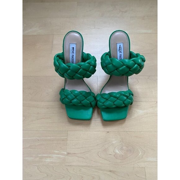 Steve Madden BNWOT "Kenley" Green Braid Stiletto Heel Sandals - Picture 2 of 8